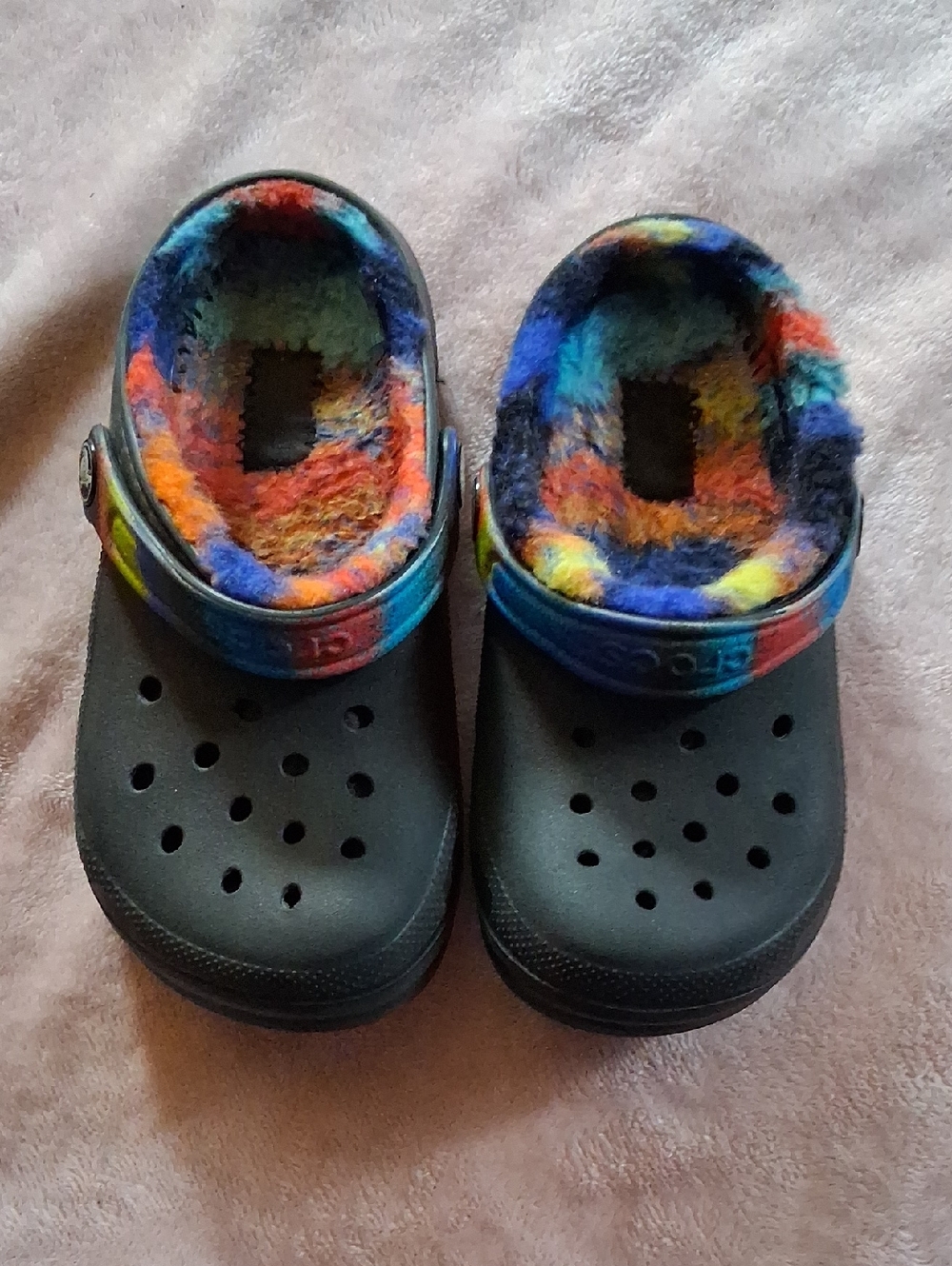 CROCS Kids Black Clog with Multicolor Tie-Dye Lining